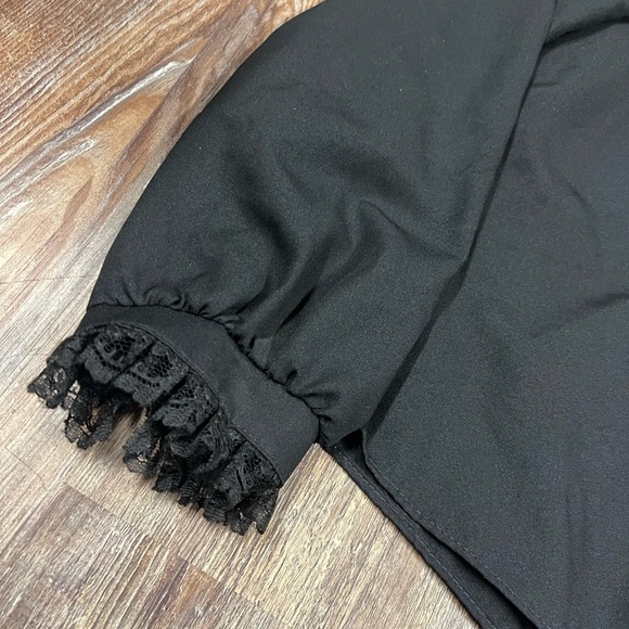 Vintage 70s Black goth alt blouse with tie neck - Picture 2 of 5